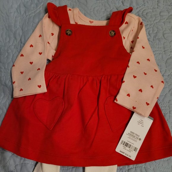 Extra Sweet! Carter's Baby 3-Piece Set-Red Jumper Pink Shirt White Tights 3M - Picture 14 of 14